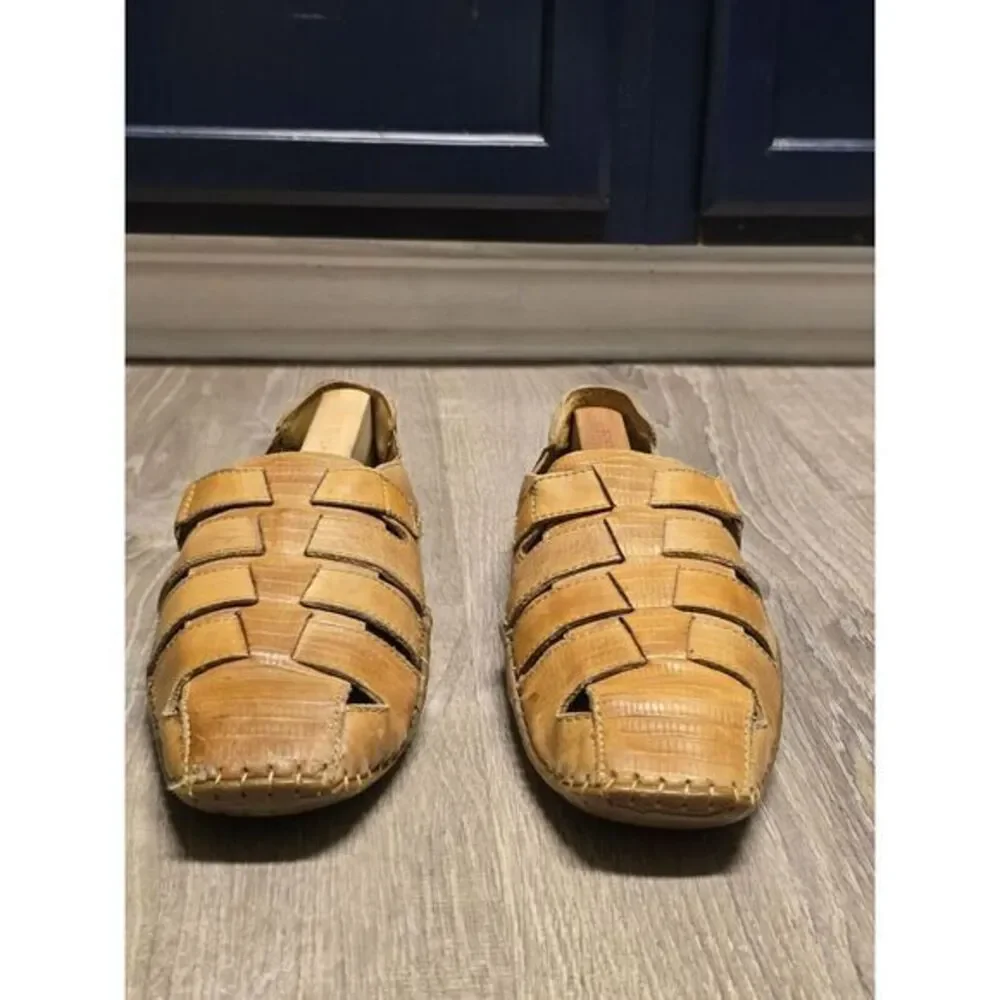 J. Fontini Men's Handmade Brown Leather Fisherman Closed Toe‎ Sandals Size 9.5